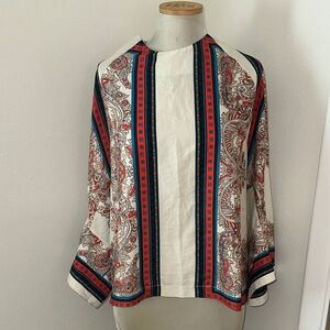 Gracia silky red navy print blouse small s